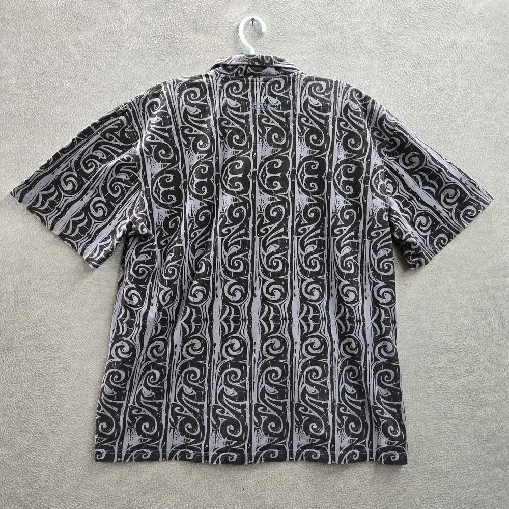 Crazy Shirts Men Polo XL Black Geometric Hawaiian Shirt‎ Short Y2K
